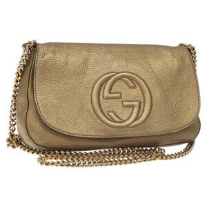 GUCCI Chain Soho Shoulder Bag Leather Gold 336752 Auth BA3018